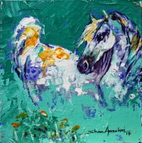 Shan Amrohvi, 08 x 08 inch, Oil on Canvas, Horse Painting, AC-SA-120